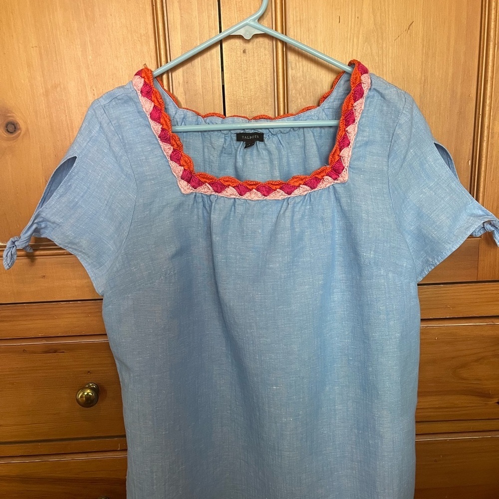 Talbots Chambray Top with Multicolor Trim